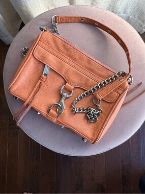 Rebecca Minkoff Mini Mac Orange Leather Women’s Chain-Accent Shoulder Bag